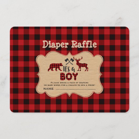 Chic Lumberjack Little Hunter Diaper Raffle Ticket Begleitkarte (Vorderseite)