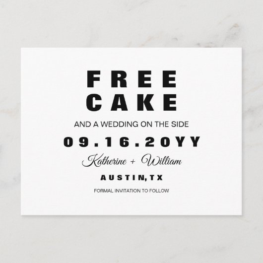 Chic-lustiger freier Kuchen, der Save the Date Ankündigungspostkarte (Vorderseite)