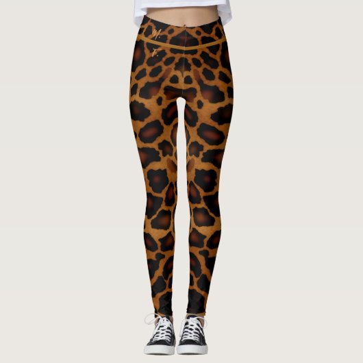 Chic Luxe Leopard Print Mit Monogramm Leggings (Vorderseite)
