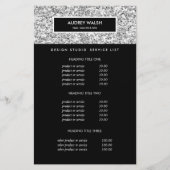 Chic Luxe Silver Glitzer Salon Pricing & Services Flyer (Vorne)