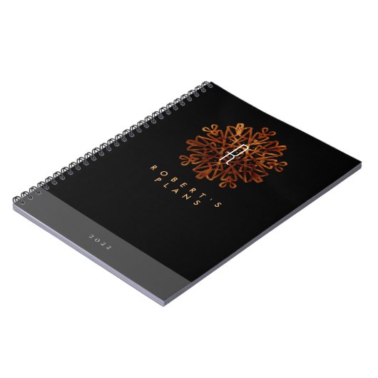 Chic luxuriös Schwarz und Gold verziert mit Monogr Notizblock (Linke Seite)