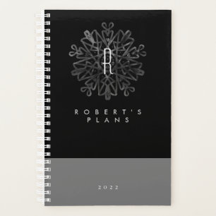 Chic Luxuriös Schwarz und Weiß verziert Monogramm  Planer