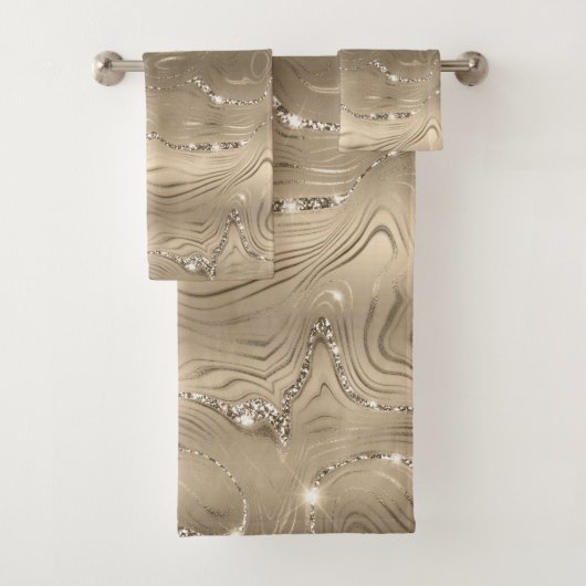 Chic Luxury Antique Gold Silver Glitzer Muster Badhandtuch Set (Insitu)