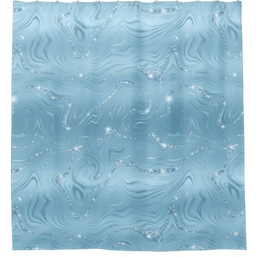 Chic Luxury Baby Blue Silver Glitzer Pattern Duschvorhang (Vorderseite)