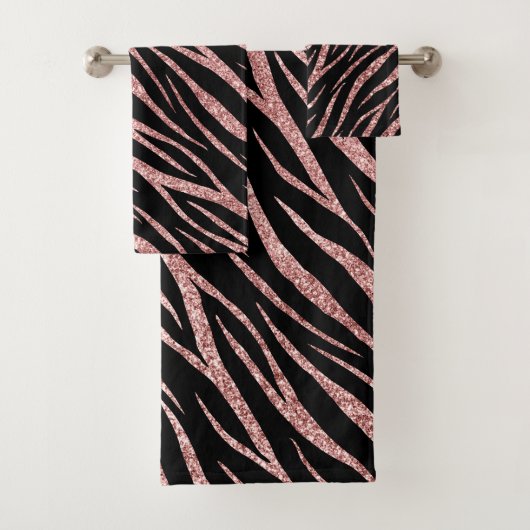 Chic Luxury Black and Rose Gold Klasse Zebra Print Badhandtuch Set (Insitu)