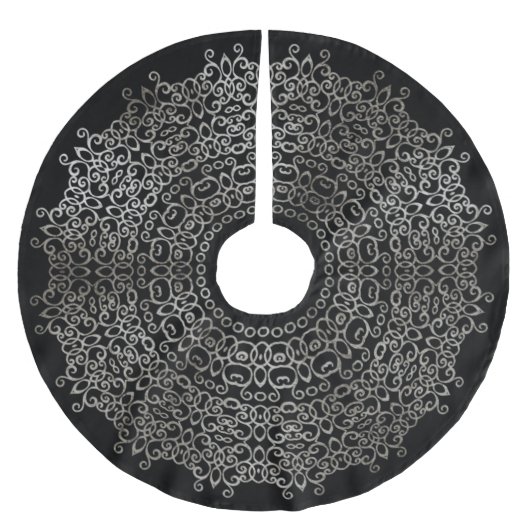 CHIC LUXURY BLACK & SILVER CHRISTMAS DAMASK GOTHIC POLYESTER WEIHNACHTSBAUMDECKE (Vorderseite)