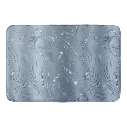 Chic Luxury Dusty Blue Silver Glitzer Badematte (Vorderseite)