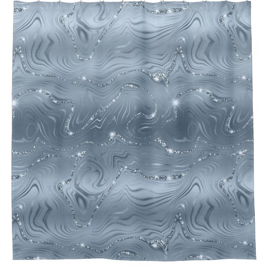 Chic Luxury Dusty Blue Silver Glitzer Duschvorhang (Vorderseite)