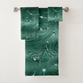 Chic Luxury Emerald Green Silver Glitzer Badhandtuch Set