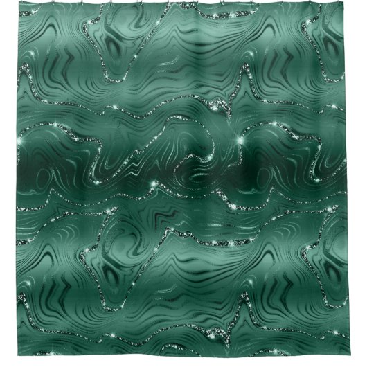 Chic Luxury Emerald Green Silver Glitzer Duschvorhang (Vorderseite)