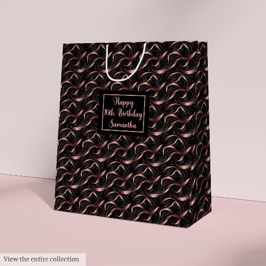 Chic Luxury Gift Bag Rose Gold Glitter and Black Mittlere Geschenktüte