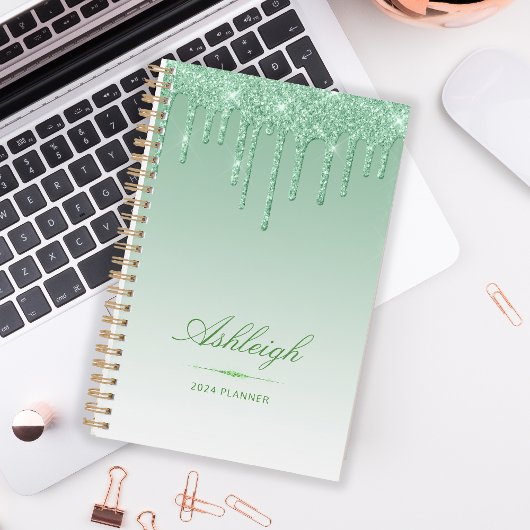Chic Luxury Glitzer Tropfen Green 2024 Planer