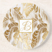 Chic Luxury Mit Monogramm Monstera Leaf Getränkeuntersetzer (Vorne)