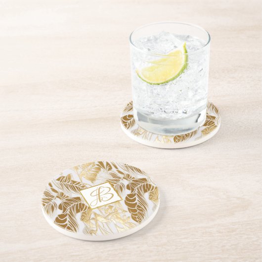 Chic Luxury Mit Monogramm Monstera Leaf Getränkeuntersetzer (Seite)
