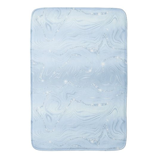 Chic Luxury Pastel Blue Silver Glitzer Pattern Badematte (Vorderseite Vertikal)