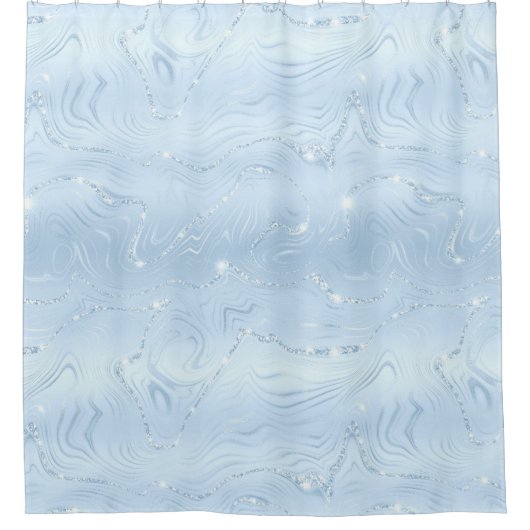 Chic Luxury Pastel Blue Silver Glitzer Pattern Duschvorhang (Vorderseite)