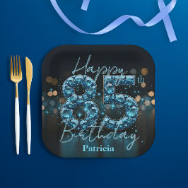 Chic Luxury Sapphire Blue und Black 85. Geburtstag Pappteller