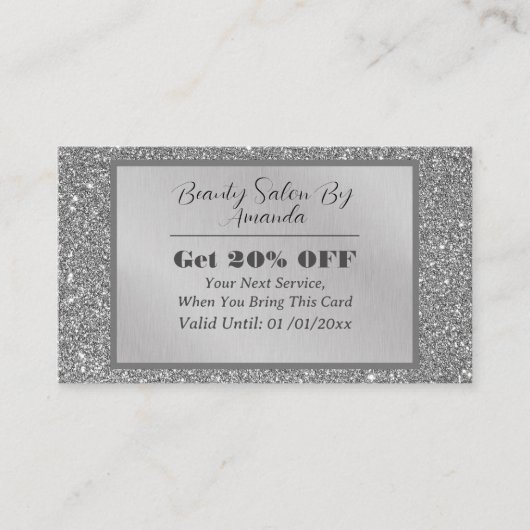 Chic Luxury Silver Foil Glitzer Glamour Salon Rabattkarte (Vorderseite)