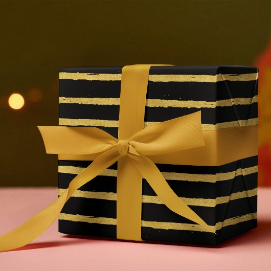 Chic Luxury Striped Black & Gold Geschenkpapier