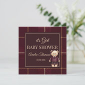 Chic Luxury Teddy Bear baby shower  Einladung (Stehend Vorderseite)