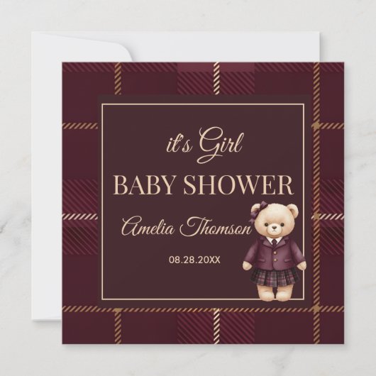 Chic Luxury Teddy Bear baby shower  Einladung (Vorderseite)