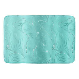 Chic Luxury Turquoise Silver Glitzer Muster Badematte