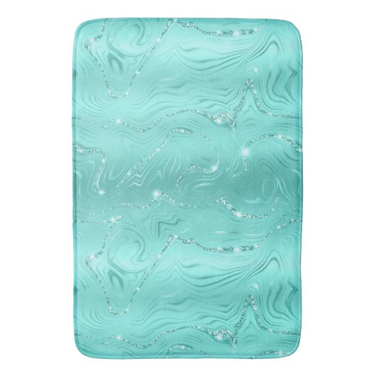 Chic Luxury Turquoise Silver Glitzer Muster Badematte (Vorderseite Vertikal)