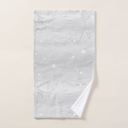 Chic Luxury White Silver Glitzer Badetuch Set (Handtuch)