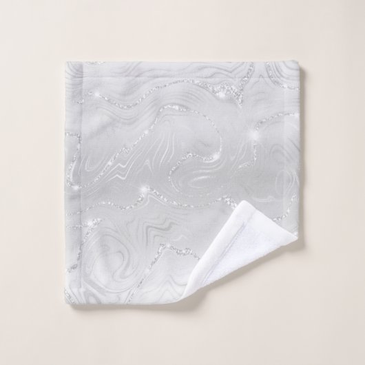 Chic Luxury White Silver Glitzer Badetuch Set (Waschlappen)