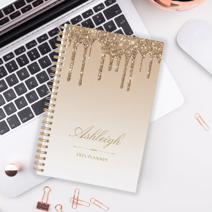 Chic Luxus Glitter Tropfen Gold 2024 Planer