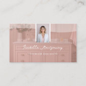 Chic Luxus Rosa Skript Innenausstatter Foto QR Visitenkarte (Vorderseite)