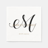 Chic M Monogram Gold Script Name Wedding Date Serviette (Vorderseite)