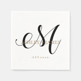 Chic M Monogram Gold Script Name Wedding Date Serviette