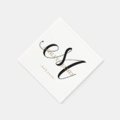 Chic M Monogram Gold Script Name Wedding Date Serviette (Ecke)