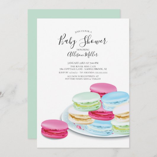 Chic Macaroon Baby Shower Einladung (Vorne/Hinten)