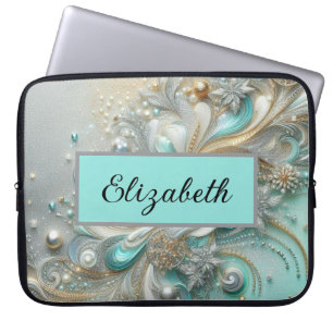 Chic mädchenhaften Glitzer und nennen aquamarines Laptopschutzhülle