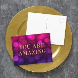 Chic Magenta Bokeh Lights Gold Sie sind Phantastis Postkarte<br><div class="desc">Chic motivierend Postkarte mit den Worten "You Are Phantastisch" in Imitaten Goldfolie gegen magenta buch Lichter Muster Hintergrund. Um der Karte Text hinzuzufügen, klicken Sie auf die Schaltfläche "Anpassen". *Bitte beachten Sie, dass das Zazzle-Wasserzeichen, das in der Zoomvorschau angezeigt wird, NICHT auf dem gedruckten Endprodukt erscheint. © Rosewood and Citrus...</div>
