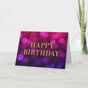 Chic Magenta Bokeh Lights Imitats Gold Happy Birth Karte