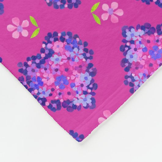 Chic Magenta Herz und Blume Fleece Blanket (Ecke)