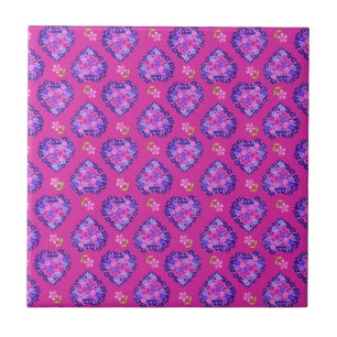 Chic Magenta Herz und Blume Keramik Tile Fliese