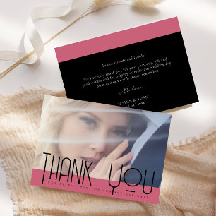 Chic Magenta Pink Schwarz Foto Hochzeit Dankeskarte