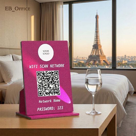 Chic Magenta Pinkes Lederspotlight QR Code Wifi Fotoplatte