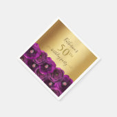 Chic Magenta Rose Floral Gold 50th Birthday Party Serviette (Ecke)