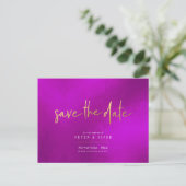 Chic Magenta+Signature-Skript, Save the Date Postkarte (Stehend Vorderseite)