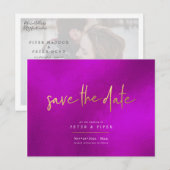 Chic Magenta+Signature-Skript, Save the Date Postkarte (Vorne/Hinten)