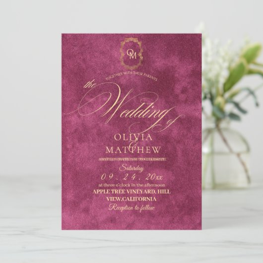 Chic Magenta Wedding Einladung (Stehend Vorderseite)