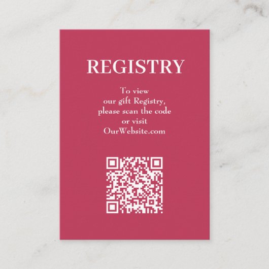 Chic Magenta Wedding Registry QR Code Begleitkarte (Vorderseite)