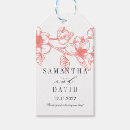 Chic Magnolia Blume | Korallen | Hochzeit Geschenkanhänger