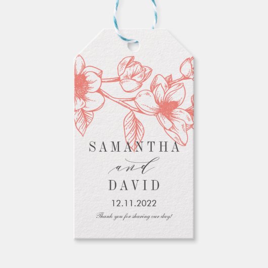 Chic Magnolia Blume | Korallen | Hochzeit Geschenkanhänger (Vorderseite)