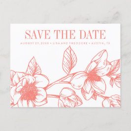 Chic Magnolia Blume | Korallen | SAVE THE DATE Ankündigungspostkarte